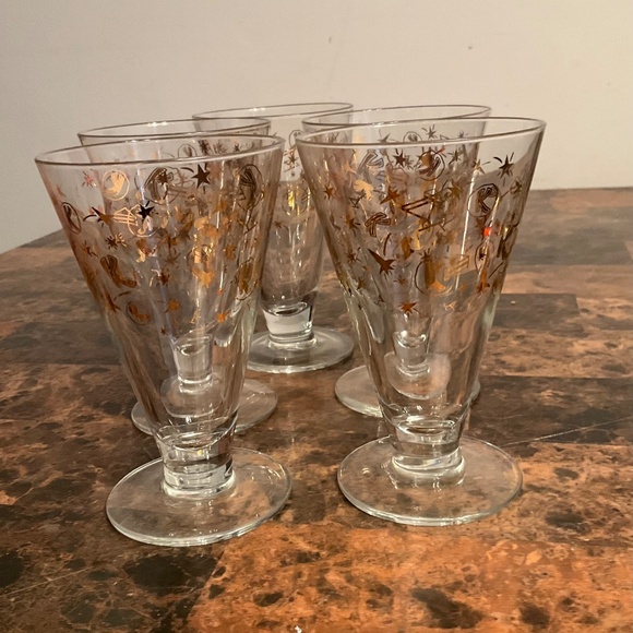 1960s Mid-Century Modern Gold Confetti Motif Cocktail Glasses - Picture 1 of 2